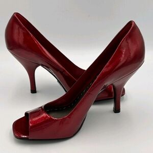 BCBGirls Red Patent Peep-Toe Heels